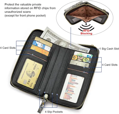 Vista 7 de S-ZONE - Bolso cruzado para mujer, de cuero sintético de PU, con bloqueo RFID, para teléfono celularbilletera