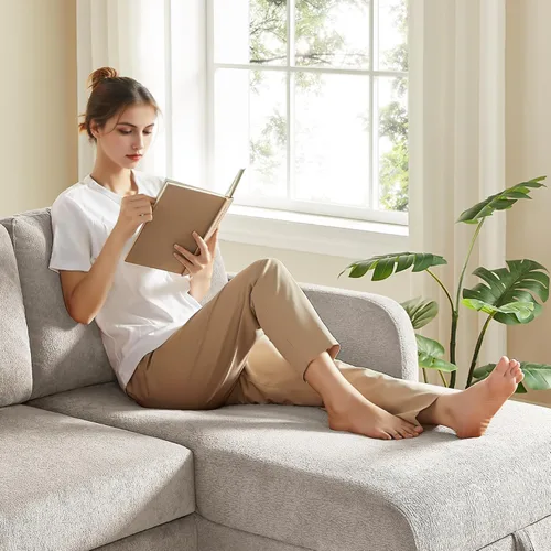 Vista 8 de Sofá cama de 84 pulgadas con cama extraíble, diván de almacenamiento, camello de rizo