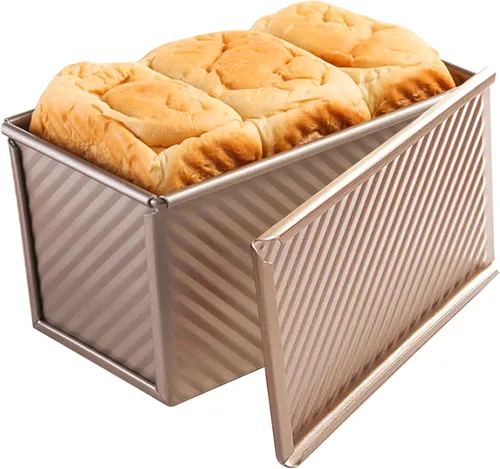 Vista 6 de Molde pequeño Pullman para pan con tapa, capacidad de masa de 0.5 libras, mini molde para tostadas de acero al carbono para hornear pan