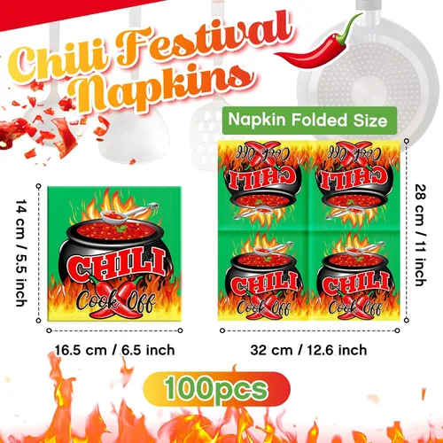 Vista 2 de Engrowtic 100 servilletas de papel desechables con chile para cocinar, decoración de Cinco de Mayo, suministros de cena de fiesta mexicana, 6.5 Verde