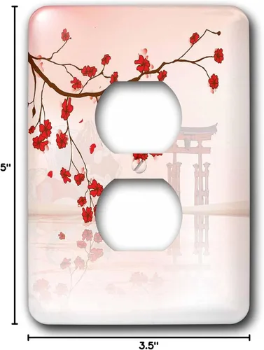 Vista 3 de 3dRose LSP _ _ _ _ _ _ _ _ _ _ 78460 _ _ _ _ _ _ _ _ _ _ 6 Pretty Cherry Blossoms against a peaceful Oriental Escena 2 Plug Outlet Cover