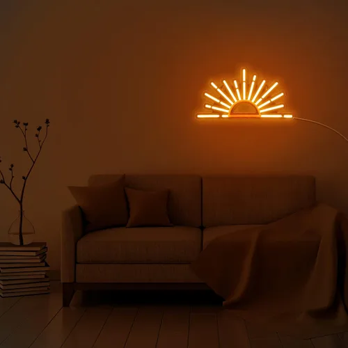 Vista 6 de Ganeen Letrero de Neón Naranja Amanecer Atardecer Arte de Pared Boho Luces de Neón para Dormitorio Sol en el Horizonte Letreros LED de Pared USB