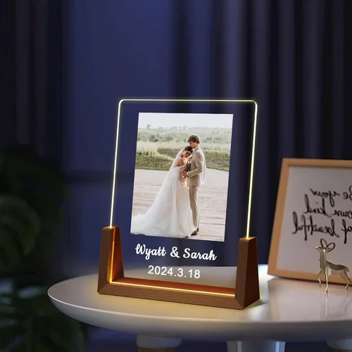 Vista 5 de Regalos personalizados de San Valentín para parejas, para él, su novio, novia, marco de fotos iluminado con nombre de foto, aniversario, cumpleaños