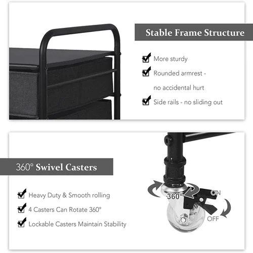 Vista 7 de EazeHome Mini soporte para nevera con almacenamiento, 120 libras BlackMini mesa de nevera, carrito de refrigerador de 2 cajones con ruedas, soporte