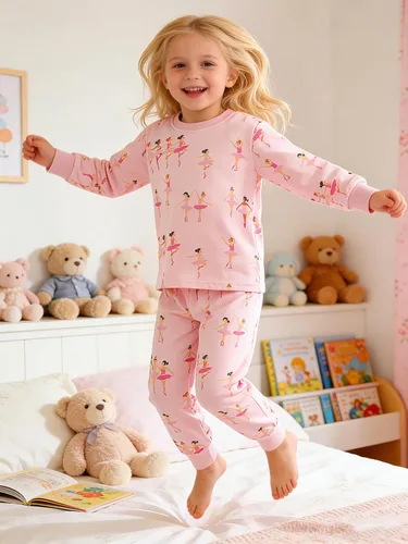 Vista 2 de Popshion Pijamas de sirena para niñas pequeñas, juego de 2 piezas, ropa de dormir 100% algodón, ropa para niños, pijamas estilo mariquita