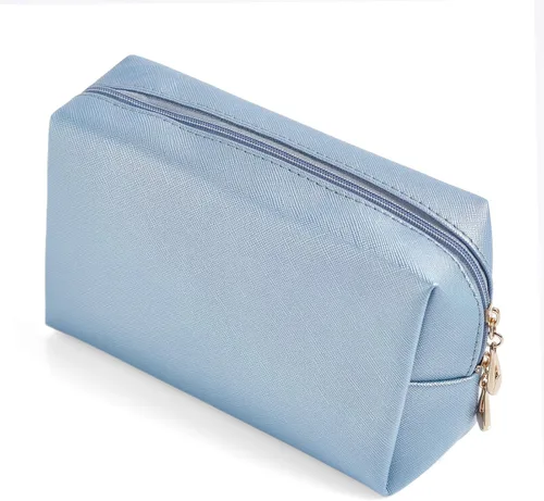 Vista 13 de Bolsa de cosméticos de piel sintética para mujer, bolsa de maquillaje minimalista para uso diario, bolsa de almacenamiento portátil, pequeña bolsa