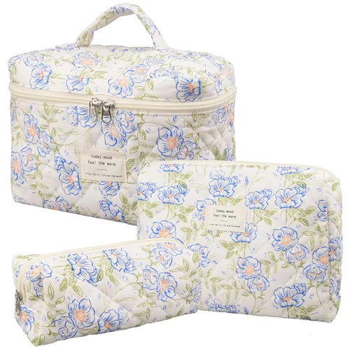 Vista 18 de honitty Bolsa de maquillaje, bolsas de cosméticos acolchadas, bolsas de maquillaje florales grandes para mujeres, organizador de maquillaje, bolsa