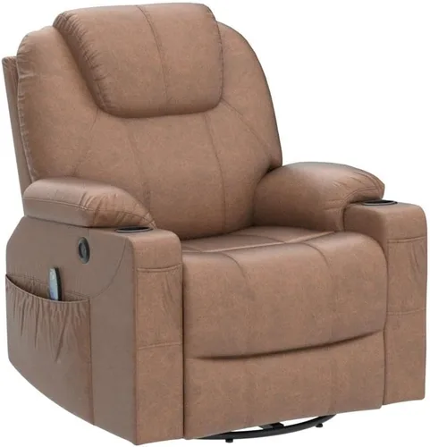 Vista 4 de MEETWARM Silla reclinable giratoria de masaje ergonómica con calor, silla reclinable mecedora manual mecedora giratoria de 360° con 4
