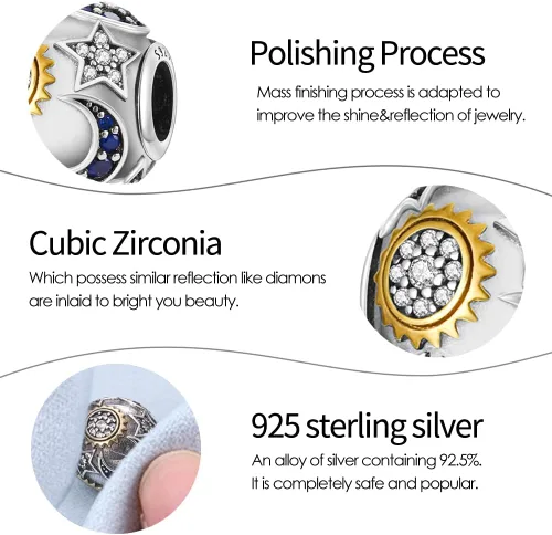 Vista 5 de Pandach Dijes de plata de ley 925 para pulsera y collar, colgante con piedras de circonita cúbica 5A, cuentas de joyería, regalos para mujeres
