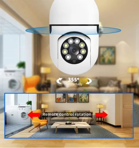 Vista 4 de Cámara de seguridad de bombilla, Full HD 1080P 360 grados panorámica 2.4G cámara inalámbrica WiFi, con visión nocturna infrarroja y detección