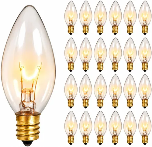 Vista 8 de Paquete de 25 bombillas de repuesto C9 multicolor, bombillas de Navidad C9 de 7 W con base intermedia E17, bombillas incandescentes para luces