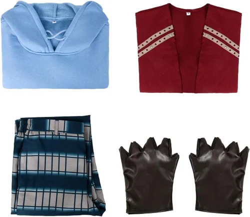 Vista 7 de TAKERLAMA Disfraz de hombre para adultos, casual, abrigo con capucha, pantalones, guantes, traje de Halloween, fiesta temática, cosplay, conjunto