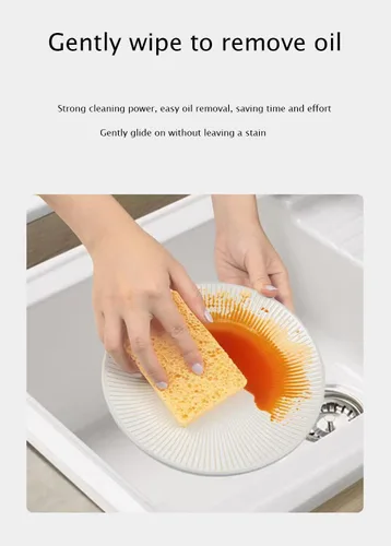 Vista 5 de Esponjas de celulosa, exfoliante resistente para cocina, comprimidas para desastres difíciles sin arañazos (paquete de 10, blanco)