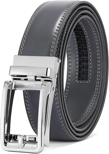 Vista 8 de SENDEFN Cinturón de vestir casual de cuero para hombre de 1 3/8 pulgadas con hebilla de clic ajustable automática con caja de regalo A-negro-71gs