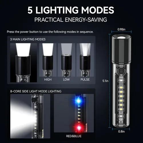 Vista 3 de VAVOFO Linterna LED, cuerpo de aluminio, linterna LED EDC púrpura - USB-C recargable, impermeable, enfoque de zoom, 3 modos, estroboscópico