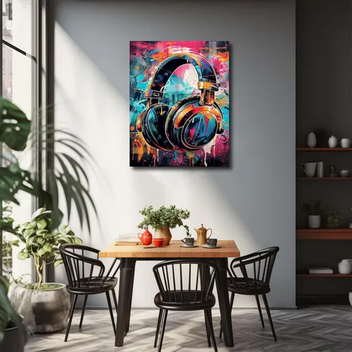 Vista 7 de KDKJTOP Cuadro colorido de auriculares, arte de pared en lienzo con graffiti para auriculares, 12 x 16 pulgadas/11.8 x 15.7 in, arte de pared