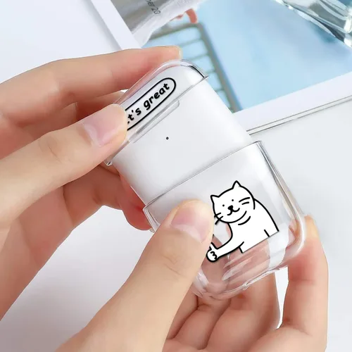 Vista 3 de Funda transparente para AirPods de 2ª generación de 1ª generación, diseño de gatito kawaii para mujeres, hombres y niños, funda de carga de TPU