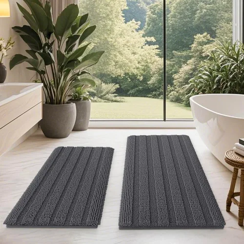 Vista 80 de ACCUMTEK - Juego de alfombras de baño a rayas beige de 3 piezas, ultrasuaves, antideslizantes de chenilla, alfombras de baño mullidas y absorbentes
