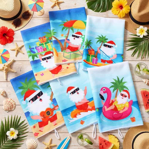 Vista 7 de Geyoga 6 Pcs Christmas in July Kitchen Towels Decor 16 x 24 Inch Absorbent Summer Christmas Dish Towels Beach Xmas Santa Hand Tea Cloths for Holiday