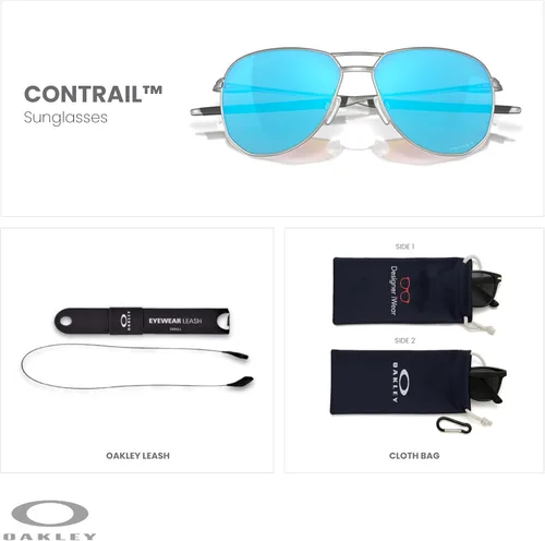 Vista 2 de Oakley Contrail OO4147 - Lentes de sol de aviador para hombre + paquete con correa de accesorio + paquete con kit de cuidado de diseñador iWear