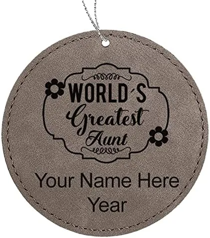 Vista 8 de LaserGram Personalized Christmas Ornament, World's Greatest Aunt, Faux Leather, Custom Laser Engraved Gift Idea (Round Shape, Black with Gold)