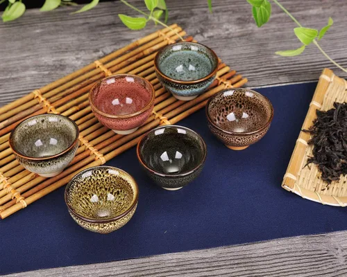 Vista 4 de VanEnjoy 6 juegos de tazas de té coloridas - transformación del horno chino hecho a mano Jianzhan
