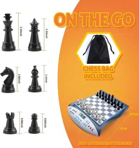 Vista 5 de Talking Chess Master - Juego de ajedrez electrónico con clasificación ELO de 2000, ideal para entrenamiento de estrategia cerebral, juego