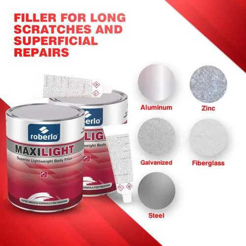 Vista 6 de Roberlo Maxilight - Relleno de cuerpo ligero superior, reparación de abolladuras y arañazos, perfecto en aluminio, acero, zinc, galvanizado y fibra