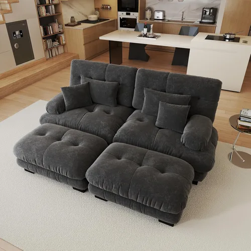 Vista 20 de Sofá modular de gran tamaño de 94 pulgadas, sofás seccionales grandes de color beige y blanco para sala de estar, juego de sofá de terciopelo, sofás