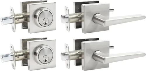 Vista 7 de Juego de cerrojo y perilla de puerta, juego de cerradura de puerta exterior con cerrojo, cerraduras cuadradas para puertas exteriores, palanca