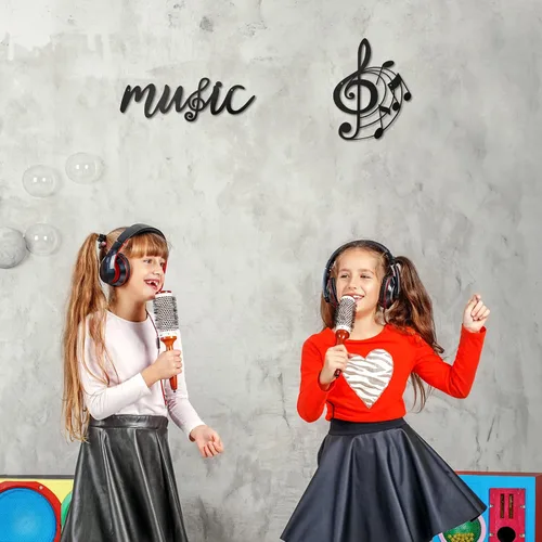 Vista 5 de Zhengmy 2 piezas de notas musicales decoración de pared de metal negro agudos claves musicales notas musicales arte de pared colgante musical
