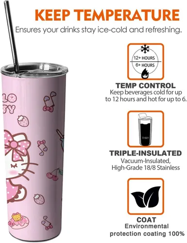 Vista 6 de Vaso para Adultos Botella de Agua Tazas de Doble Pared para Niños 20 oz Rosa Taza de Café Cosas de Gato Vaso Aislado Regalos para Niñas Mujeres