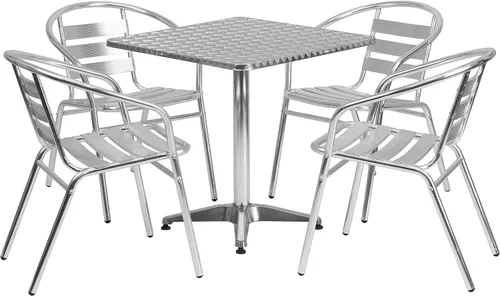 Vista 11 de Flash Furniture TLH-ALUM-28SQ-017BK4-GG Lila - Juego de mesa cuadrada de aluminio para interiores y exteriores de 27.5 pulgadas con 4 sillas Negro