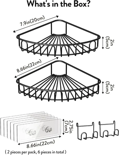 Vista 7 de Orimade Organizador esquinero de ducha de acero inoxidable con ganchos montado en la pared, estante de baño, organizador de almacenamiento, Negro