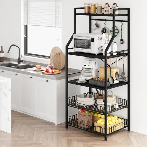 Vista 4 de IDEALHOUSE Estante para hornear de cocina, soporte para horno de microondas Negro (Rustic Black)