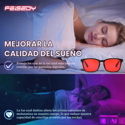 Vista 4 de FEISEDY Orange Blue Light Blocking Glasses for Woman Men Amber Lenses Computer Gaming Glasses for Better Sleep Cuadrado clásico negro