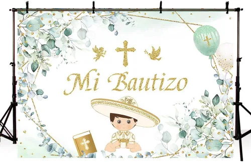 Vista 4 de AIBIIN Telón de fondo Mi Bautizo de 7 x 5 pies para niño, verde, eucalipto, ángel, fotografía, fondo, primera comunión, bautizo, suministros