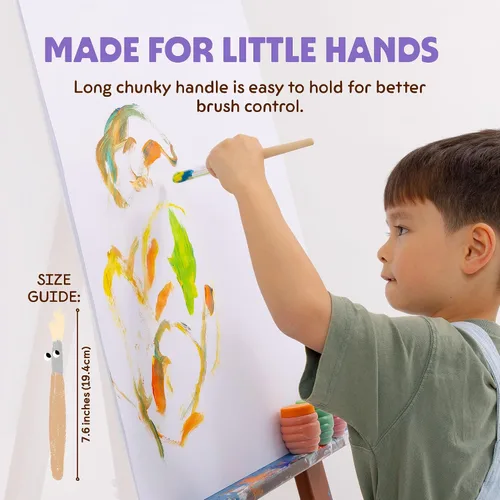 Vista 6 de Honeysticks Juego de pinceles de pintura Jumbo – Paquete de 3. Pinceles de pintura jumbo para niños con un mango de madera grande para un fácil