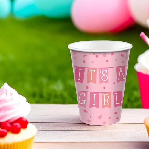 Vista 3 de Amscan Vasos de papel para fiesta, 9 onzas, paquete de 8, It's Girl, rosa