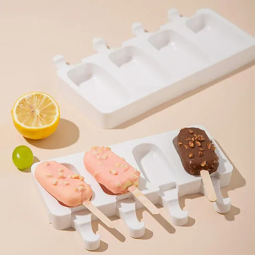 Vista 7 de 2 Moldes Pequeños Mini para Paletas, Moldes para Cakesicles de Silicona, Molde para Cake Pops con 4 Cavidades con 100 Palitos de Madera y 100