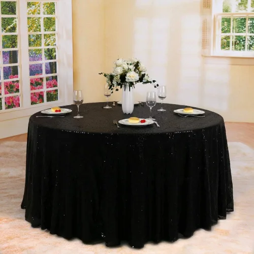 Vista 3 de Trlyc Mantel redondo de lentejuelas - Mantel negro brillante de 72 pulgadas para fiestas, bodas, baby shower