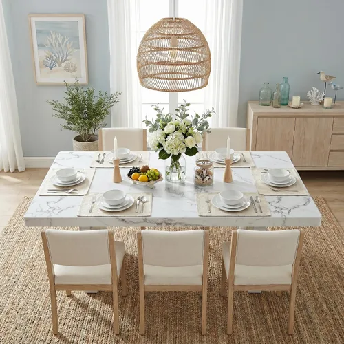 Vista 3 de gopop Mesa de comedor de mármol de 63 pulgadas, tablero de mesa de comedor MDF con patrón de mármol y base para cocina y comedor.