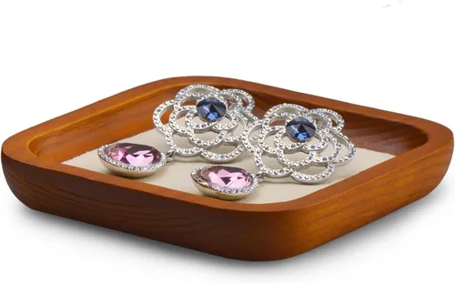 Vista 5 de Oirlv - Bandeja de exhibición de joyas de madera maciza, organizador Blanco crema
