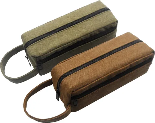 Vista 7 de Enyuwlcm Bolsa de lápices grande de lona pesada con correa de asa, estuche duradero con dos compartimentos con cremallera, soporte para lápices, 1