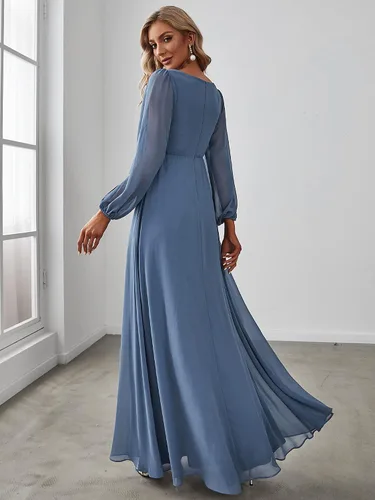 Vista 2 de Ever-Pretty Vestido de gasa de manga larga con cuello en V para mujer 0461