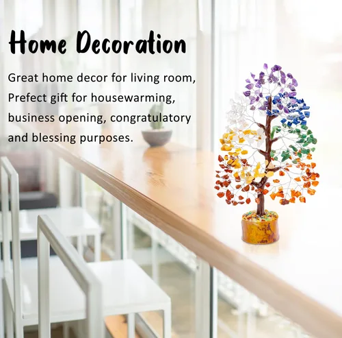 Vista 2 de Árbol de la vida de 7 chakras, árbol de la vida de cristal, árbol de piedras preciosas hecho a mano, árbol de Feng Shui, decoración de cristal