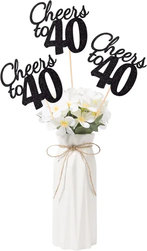 Vista 37 de Gexolenu Cheers to 21, paquete de 10 centros de mesa con purpurina dorada de doble cara para cumpleaños número 21 para mesas, palitos decorativos