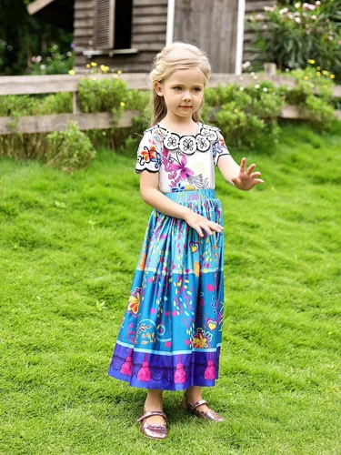 Vista 5 de HenzWorld Vestido Mirabel para niñas, disfraz de la familia Madrigal, disfraz de Isabella para fiesta de cumpleaños, ropa de regalo