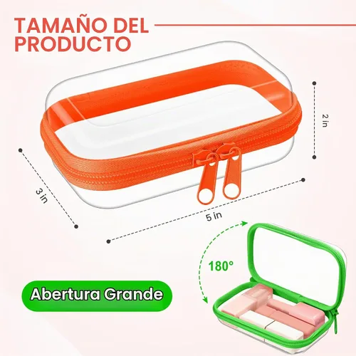 Vista 2 de Hoolerry 4 piezas de estuches rígidos transparentes con cremallera, bolsas de maquillaje, estuche de plástico para lápices, contenedores de caja
