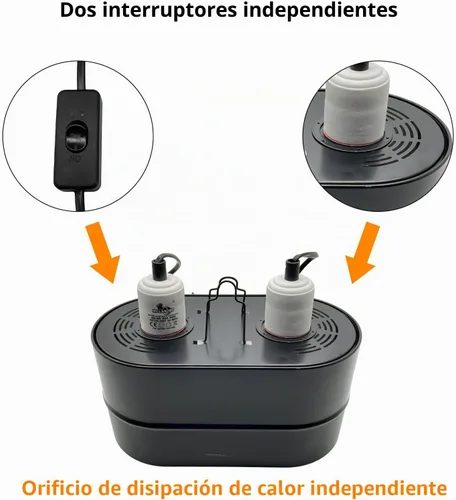 Vista 6 de Lámpara de doble cúpula profunda para reptiles, máximo 150 W, lámpara UV, tapa de lámpara doble para terrario de reptiles con dos interruptores